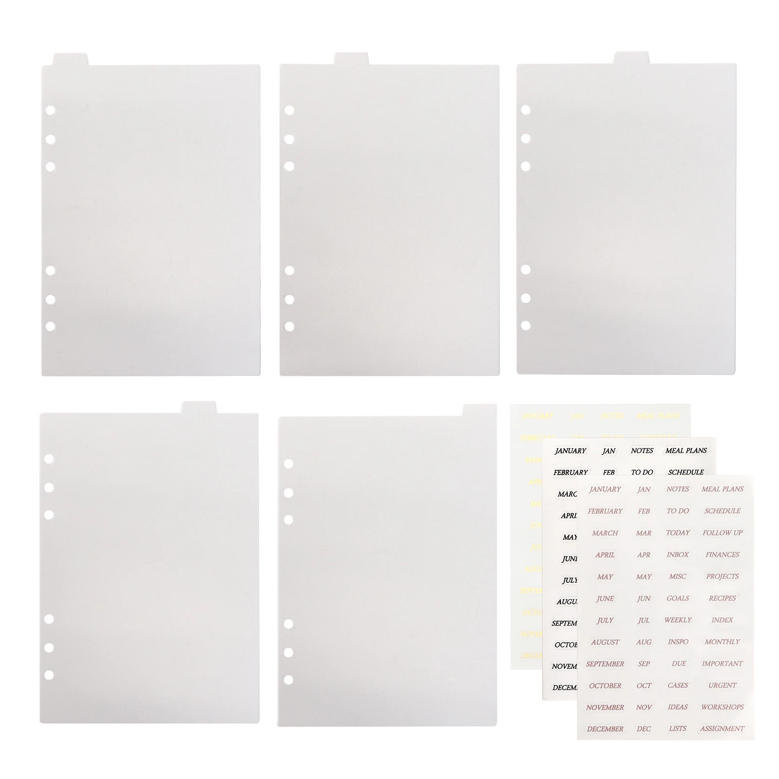 

White A5 Transparent Binder Index Divider And Bronzing Month Plan Label Sticker 6 Holes Top 5 Ears Divider (5+3) Pcs/Pack