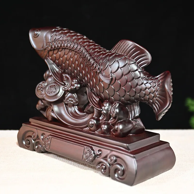Ebony red wood carving solid wood golden arowana ornament furniture opening display living room decoration feng shui fish crafts