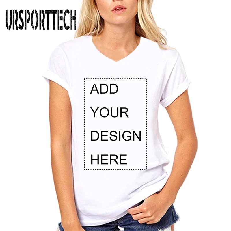 Customized T Shirt Logo Printing Women Print Your Own Design High Quality Breathable Cotton V Neck T-Shirt For Woman Plus Size