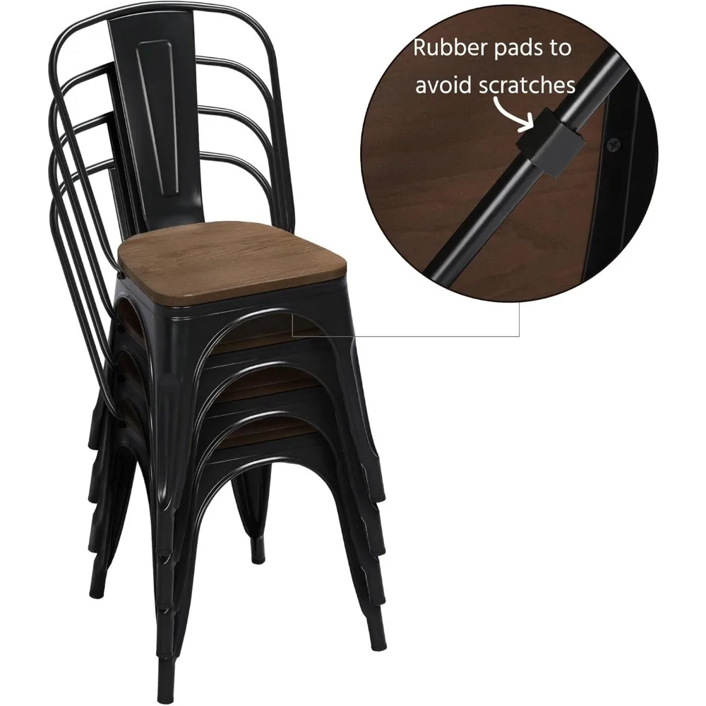 18 Inch Classic Iron Metal Dining Chair with Wood Top/Seat Indoor-Outdoor Use Chic Dining Bistro Cafe Side Barstool Bar