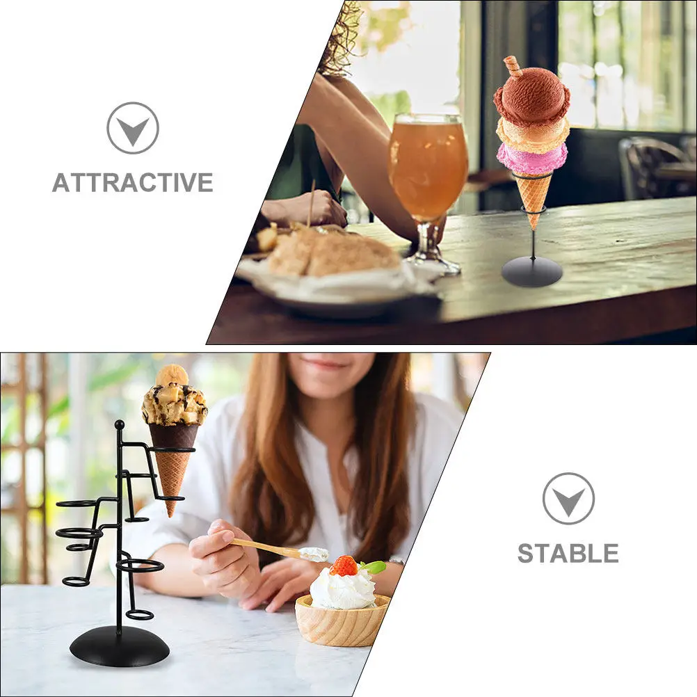 2Pcs Ice Cream Cone Holder Stand Heavy Duty Metal Ice Cream Support Rack Egg Cone Display Holder Stable for Party Dessert