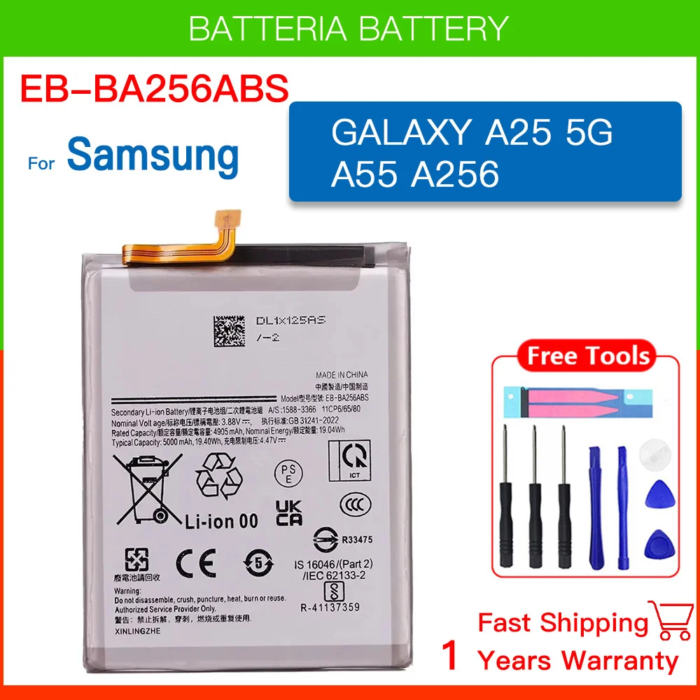 Brand New EB-BA256ABS 5000mAh Replacement Battery For Samsung Galaxy A25 5G A55 A256 Mobile Phone Batteria+Tools