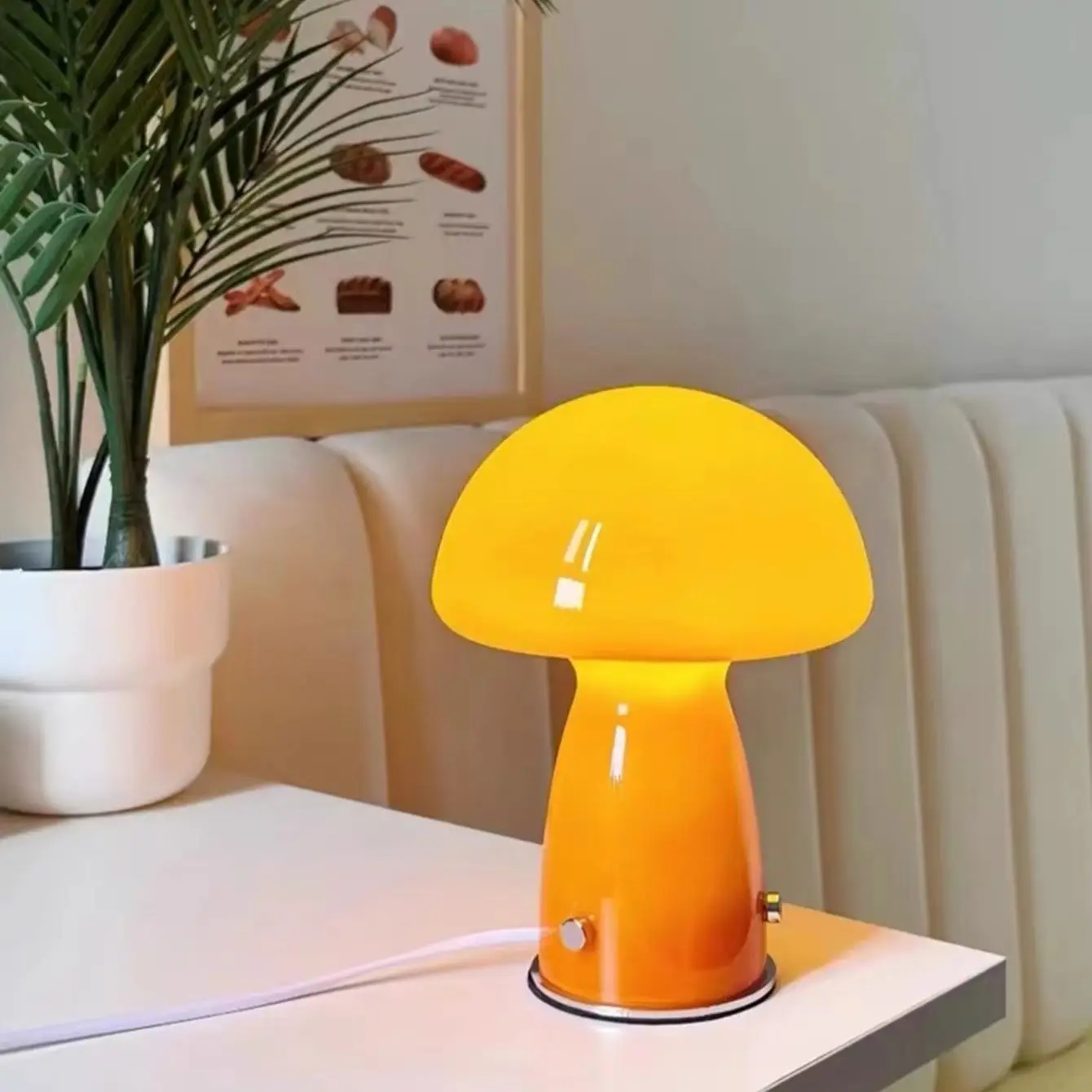 led-北欧オレンジ-ホワイトキノコランプ-usb-テーブルランプデスク寝室ベッドサイドコーヒーショップムードライト部屋の装飾アイテム