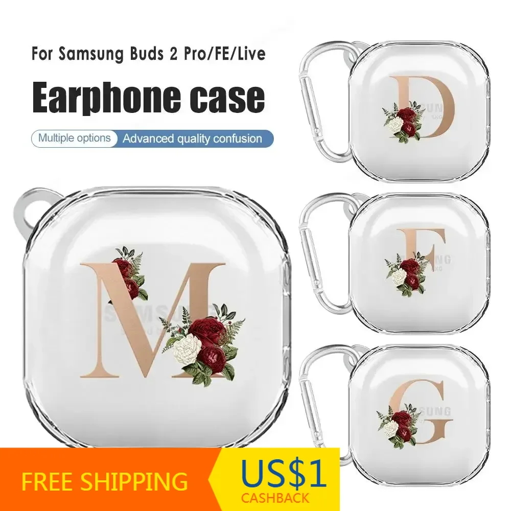 

Rose Flower Case for Samsung Galaxy Buds 2 Pro Buds FE Live Buds2 Buzz 2 Pro Live Cover Clear Hard PC Headphone Coque with Hook