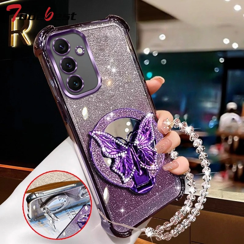 Butterfly Mirror Crystal Bracelet Case for Samsung Galaxy A17 A07 A16 A26 A36 A56 A15 A25 A35 A55 A1