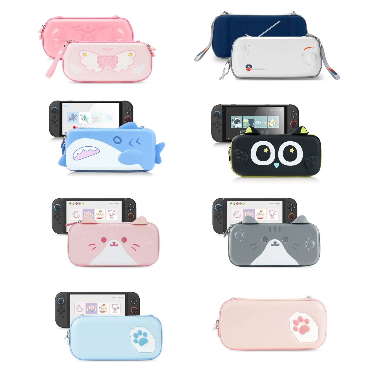 switch-2-2025-対応キャリングケース、ns2ポータブル収納バッグ（ゲームカード10枚収納可能）、geekshareキュートトラベルケース