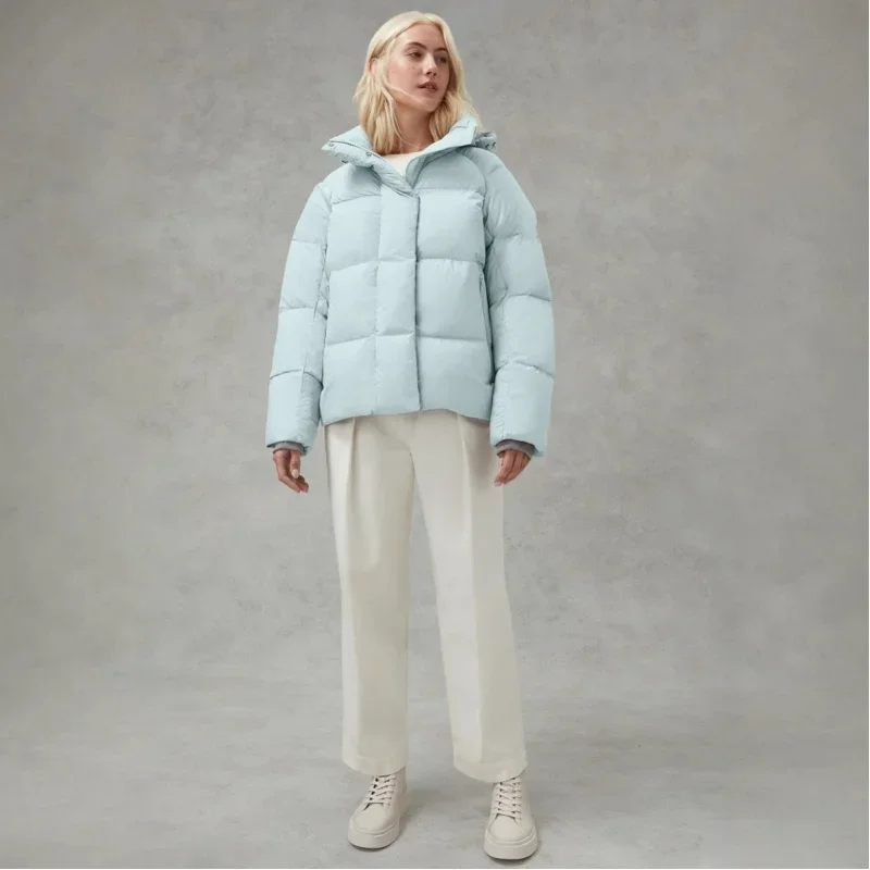 Cana * a go * se einfarbige wind dichte Crop Puffer Jacke Winter dicke kurze Stil 90% weiße Gänse daunen jacke Damenmode Mäntel