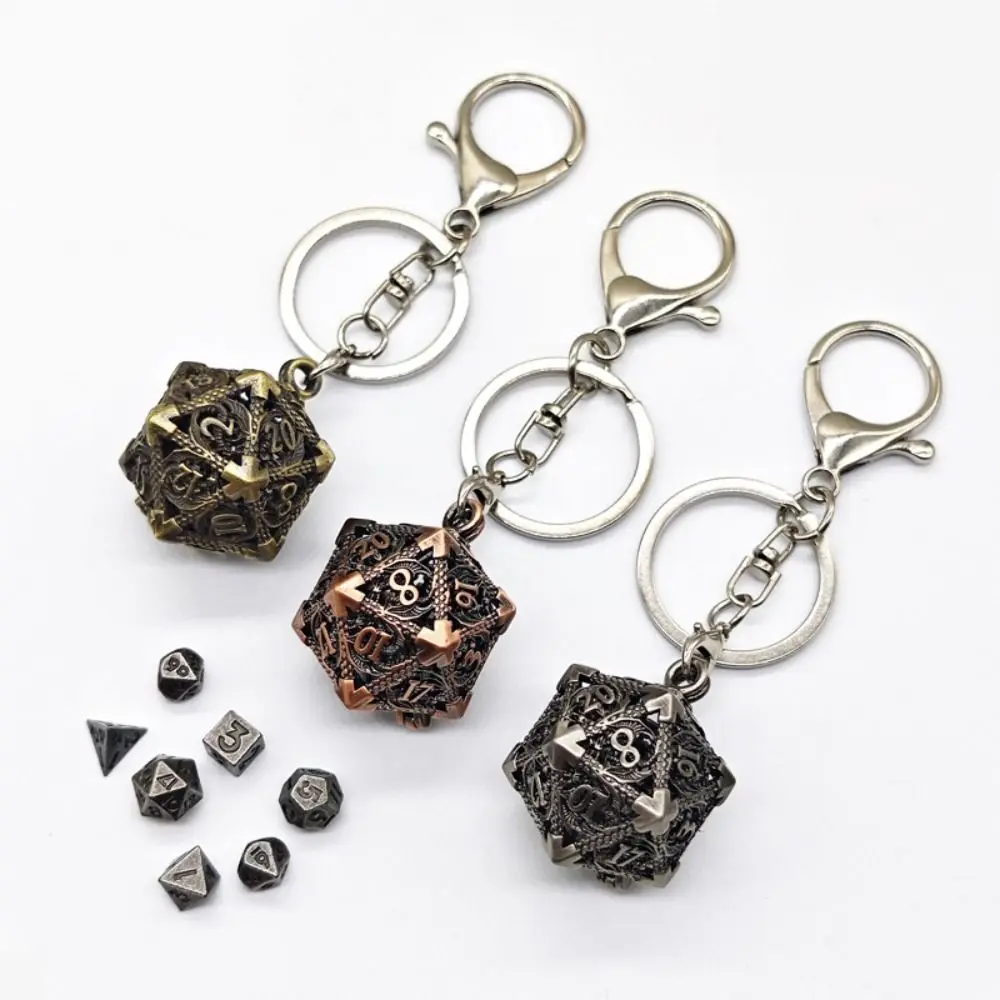 1 Set 20-sided Hollow Metal Dice Keychain DND TRPG Hollow Metal Dice Keyring Mini Exquisite Polyhedral Dice Keychain Girl Boy