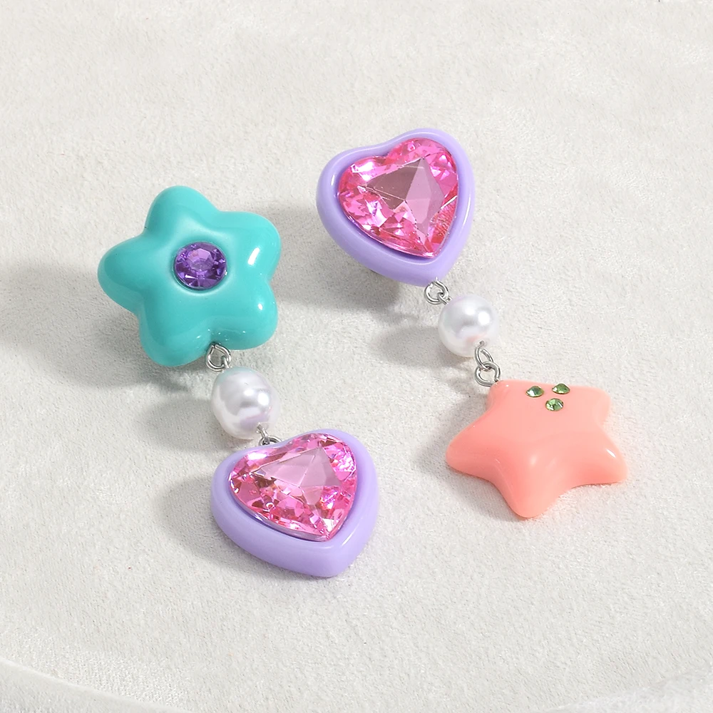 New Cute Love Heart Drop Earrings For Girls Trendy Lovely Acrylic Resin Pearls Star Shaped Dangle Earrings Accessories