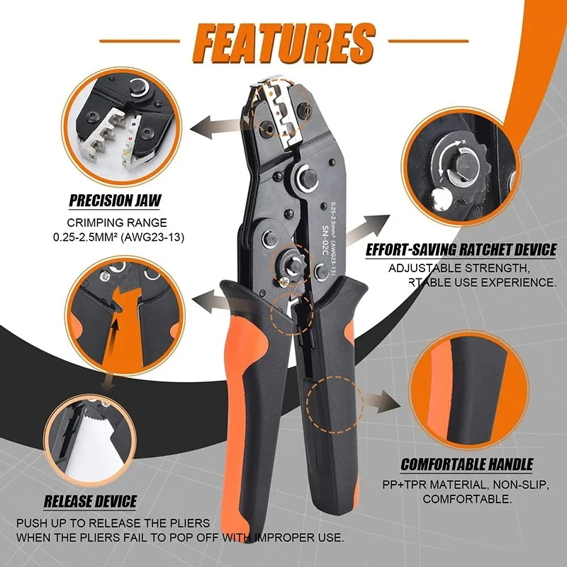 SN-02C Wire Crimping Tool Set Insulated Wire Electrical Connectors Crimp-Butt,Ring,Spade,Terminals Cable Lugs Assortment Kit