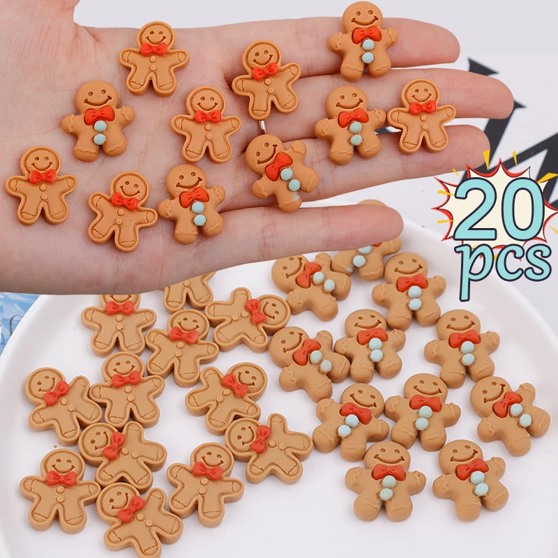 5/10/20Pcs Cartoon Christmas Gingerbread Resin Flatback Cabochon Figurine Scrapbook Christmas Embellishments Jewelry Accessories