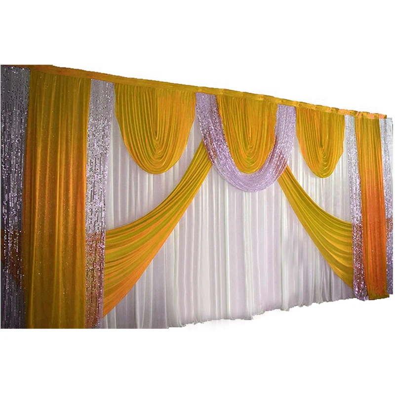 10x20ft/3x6M Ice Silk Wedding Backdrop Curtain With Silver Sequin Drapery Stage Background Photo Booth Event Banquet Decoration