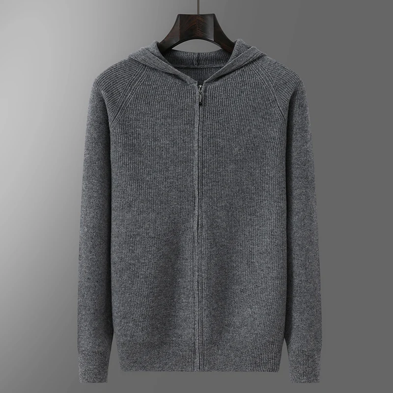 2025 الخريف الشتاء 100% الصوف الخالص سترة الرجال مقنعين النمط الغربي محبوك هوديي سترة فضفاضة جديد الكشمير البلوز سترة #6