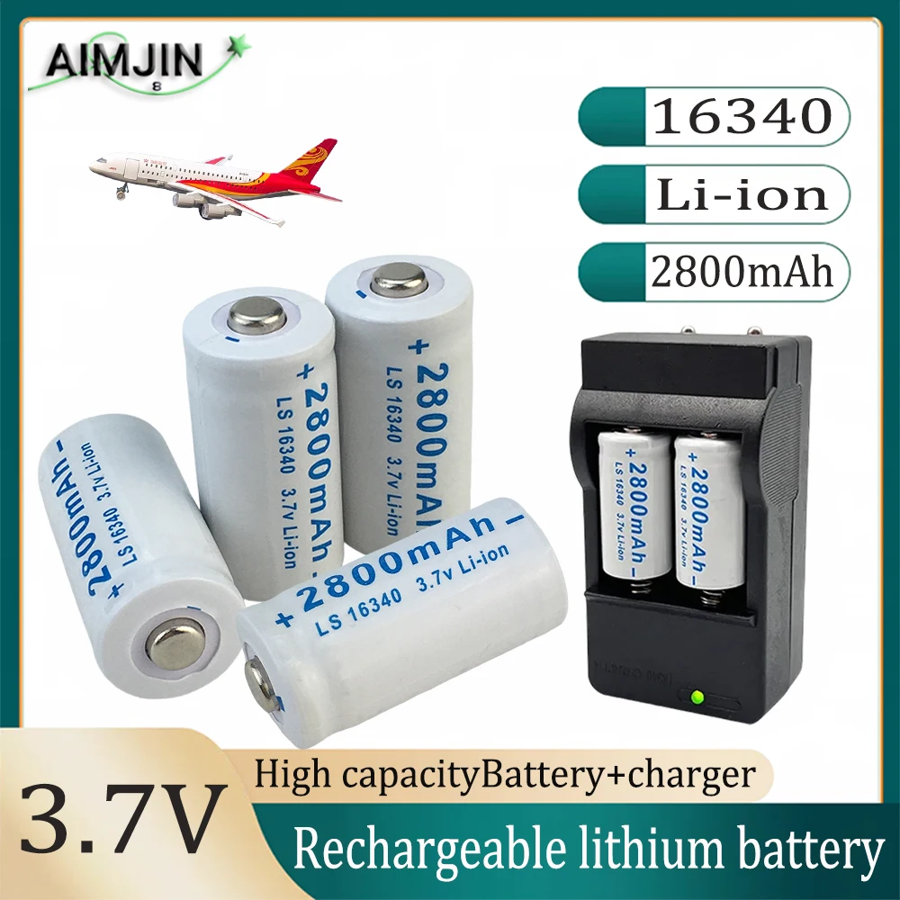 

16340 RCR 123 ICR Battery 2800mAh 3.7V Li-ion Rechargeable Battery For Arlo Security Camera+charger