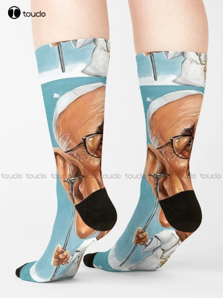 Pope Francis Caricature Artwork Socks Navy Soccer Socks Fashion Creative Leisure Funny Art Abstract Oil Painting Socks Funny