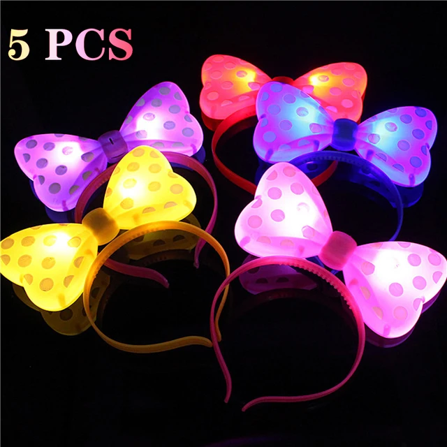 5/1szt LED Light-up Bow Headband Multicolor Luminous Mouse Bow-knot Princess Crown Headdress Hair Hoop Band Wedding Party Decor