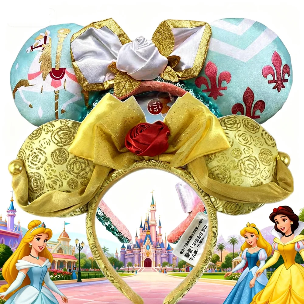DISNEY PRINCESS Mickey Mouse Headbands 3D Rose Floral Bows Headband Birthday Party Halloween Cosplay Costume For Women Girls