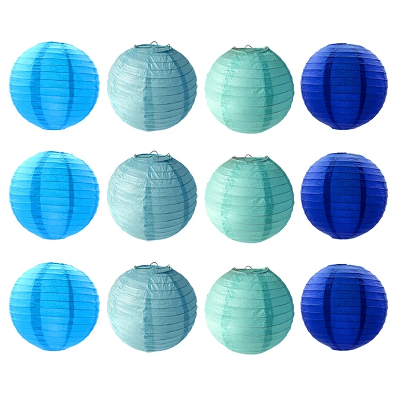 

Синие бумажные фонари, китайские круглые бумажные подвесные декоративные фонари, огни для украшения дома, вечеринки, свадьбы, 12 шт.