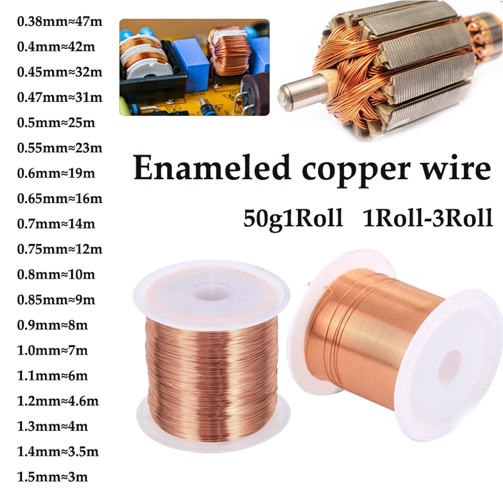 3Rolls/1Roll 50g Copper Wire 0.38~1.5mm Cable Copper Wire Magnet Wire copper lacquer wire Enameled Copper Winding Wire