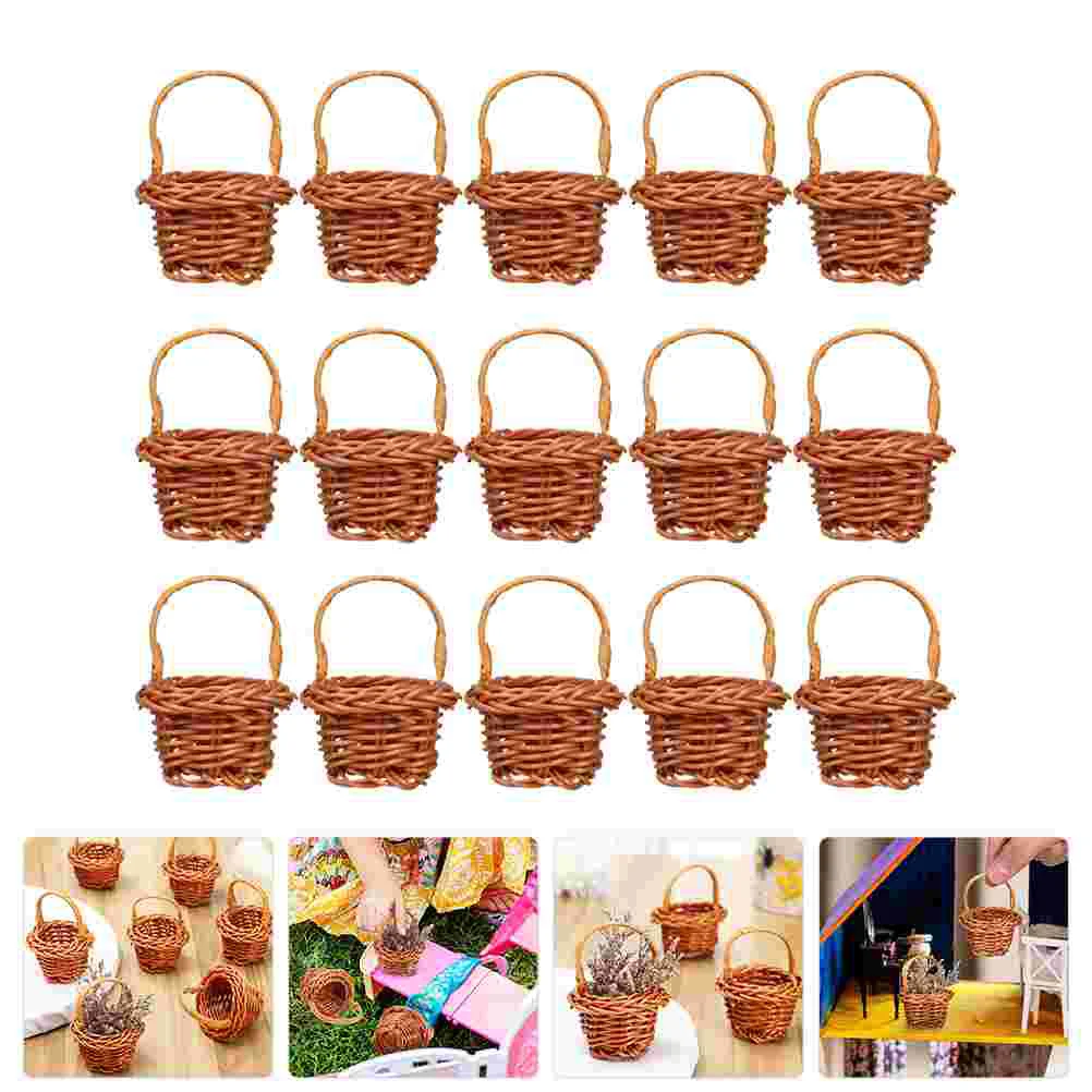 

15 Pcs Rattan Shopping Basket Flower Model Miniature Baskets Folding Decors Plastic Woven Ornament Toy Picnic Micro-scene