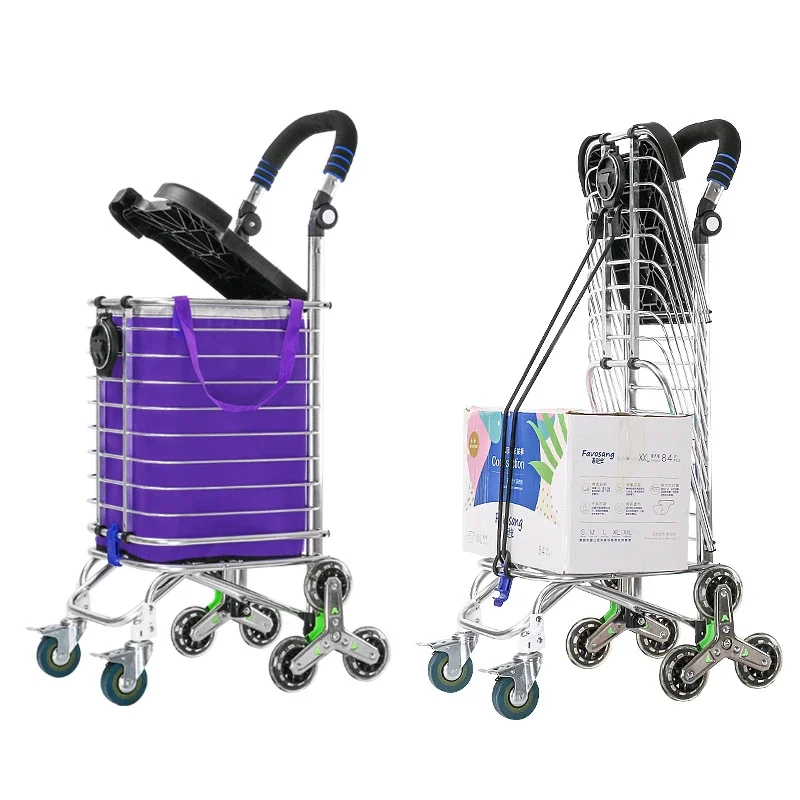 5L Deluxe Foldable Stair Climbing Shopping Cart, Hand Pull Trolley for Seniors