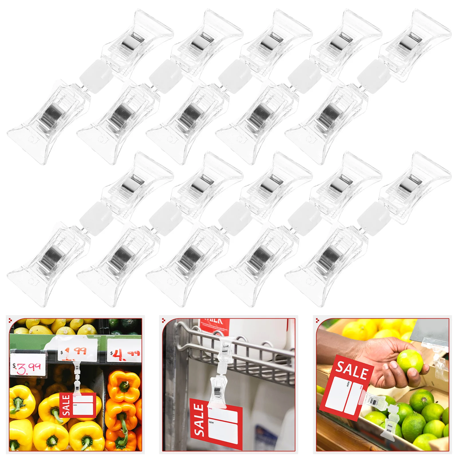 10 Pcs Tag Advertising Double-headed Clip Small Sign Holder Supermarket Price Clips Sided White Plastic