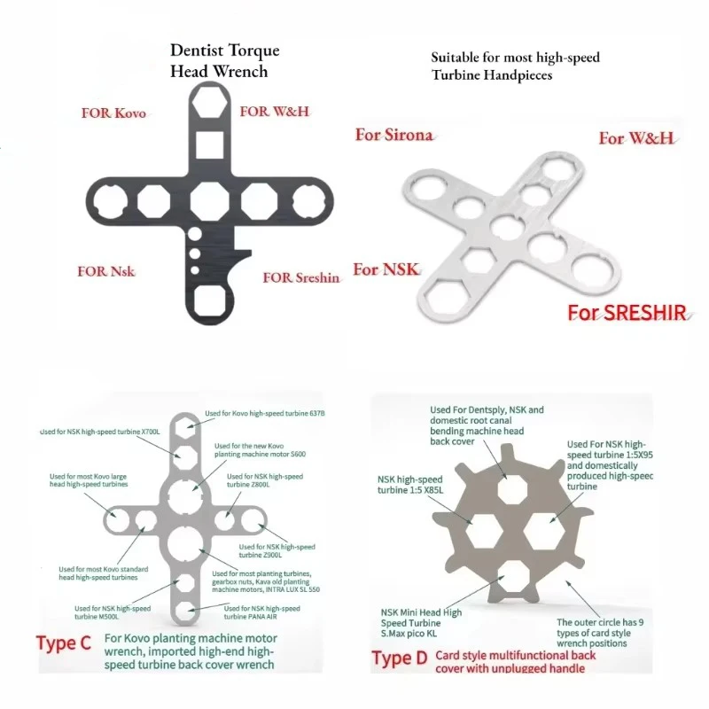 

Dental High-speed Turbine Remove Back Cover Wrench for KV/W&H/NsK/SI -ONA/B-ING/SINOL Torque Head Button Repair Tools