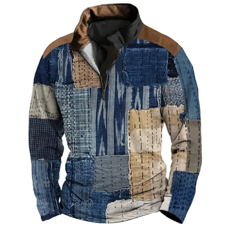 Men's Nautical Compass Graphic Sweatshirt Quarter-Zip Long-Sleeve Zip-Up Vintage Retro 3D Print Casual Sports Vacation Pullovers