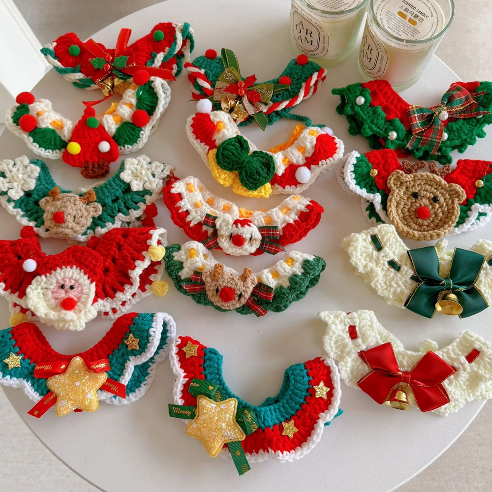 

Pet Christmas Collars, Cat And Dog Christmas Decorations, Bells, Reindeer Bibs, Woolen Necklaces, Scarves