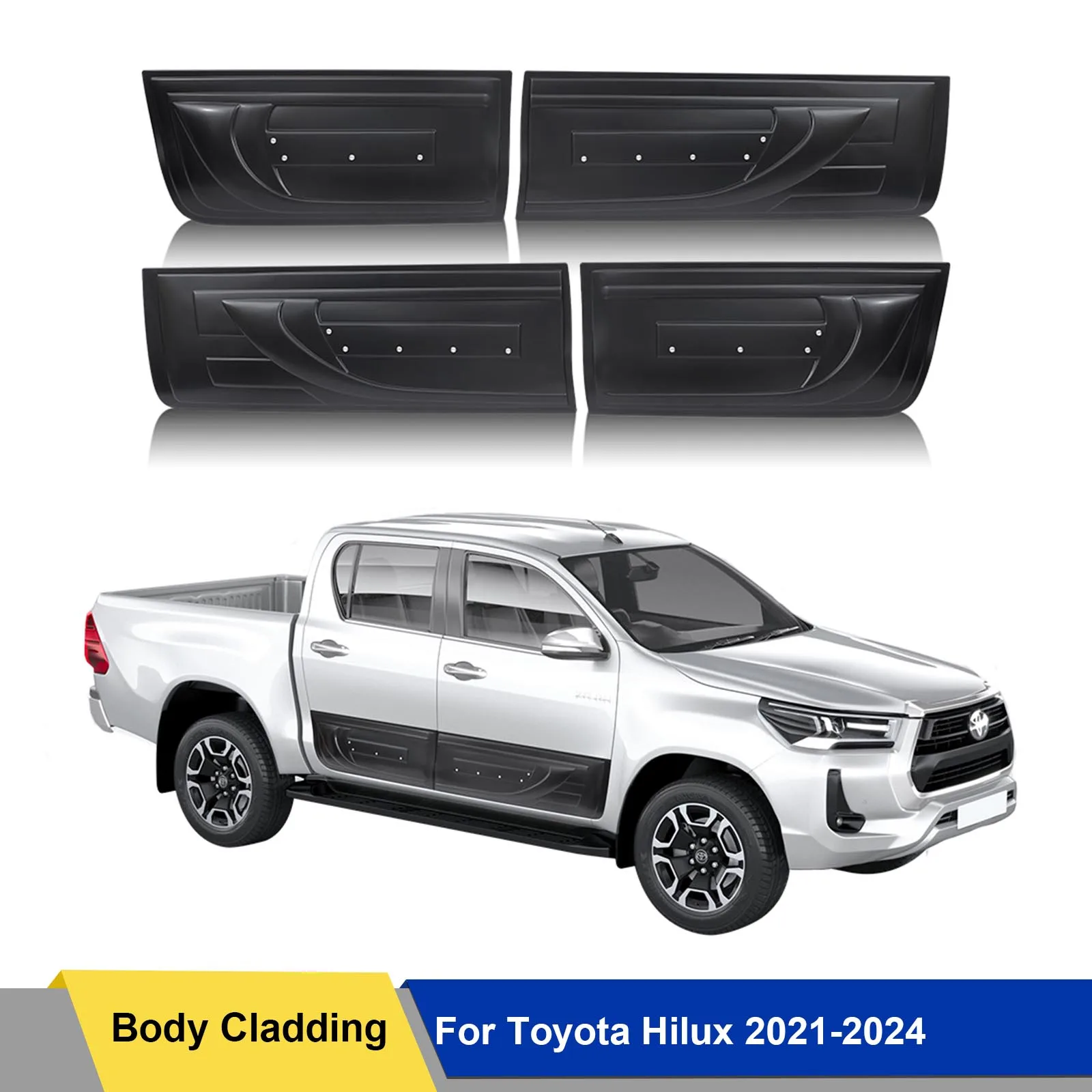 4pcs/set Car Body Cladding Side Door Guard For Toyota Hilux 2021 2022 2023 2024 Double Cabin Side Moulding Accessories