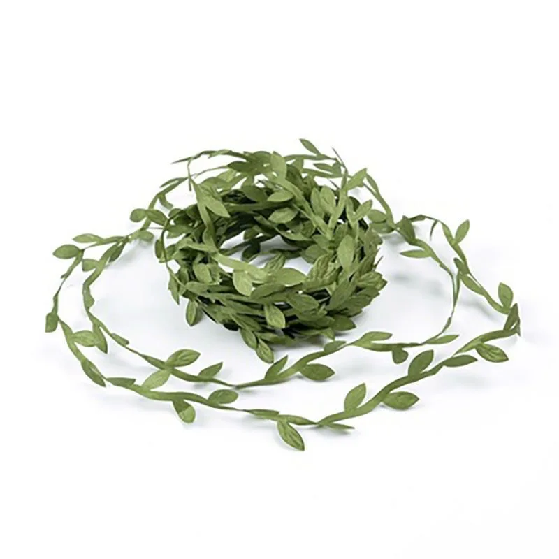 10m/roll Green Leaf Vine Artificial Plant Silk Leaves Rattan Gift Package Ribbon Scrapbook DIY Wreath Decor Wedding Party Supply
