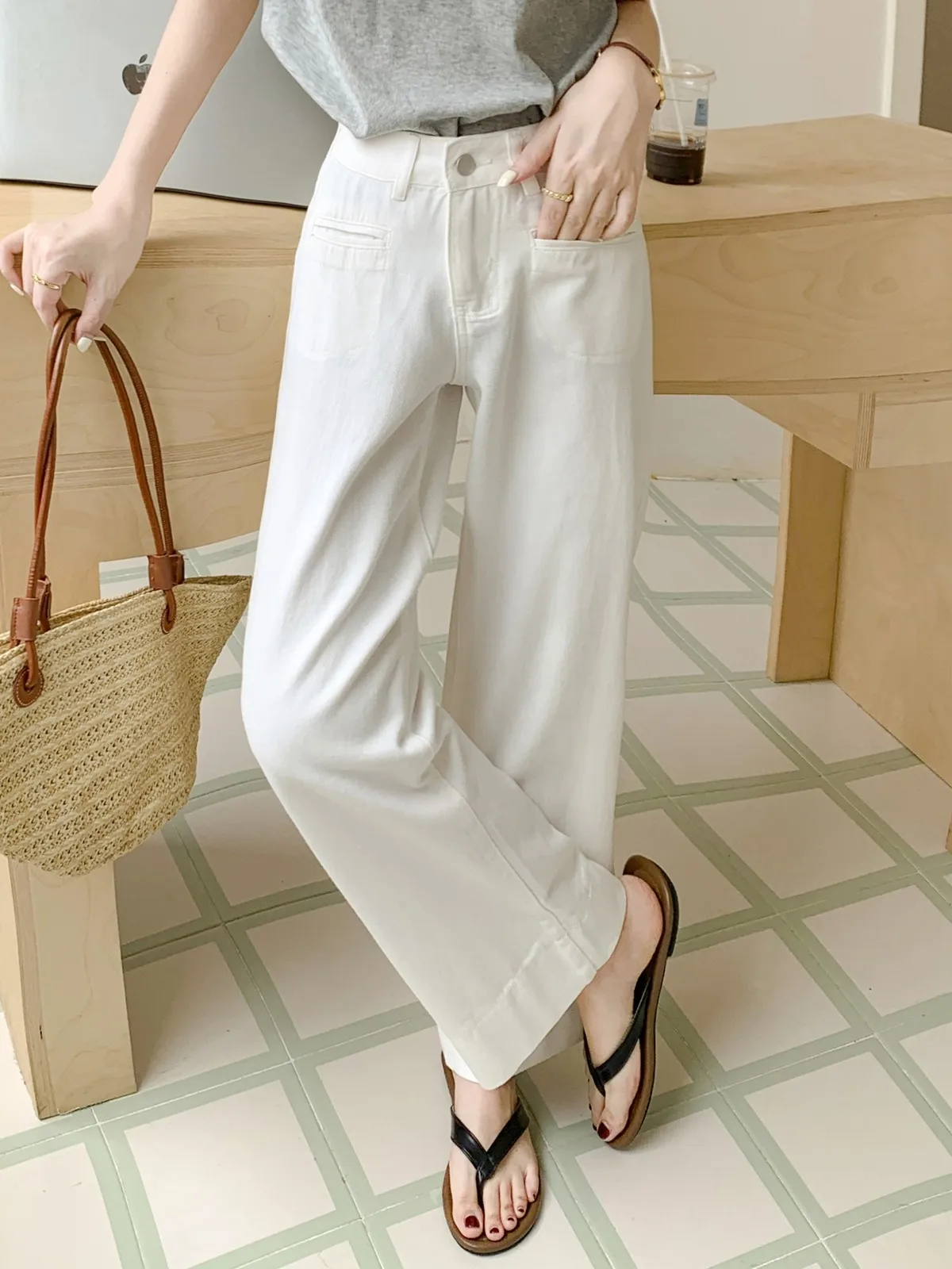 ZHISILAO New White Wide Leg Jeans Women Vintage High Waist Ankle-length Denim Pants Chic 2024