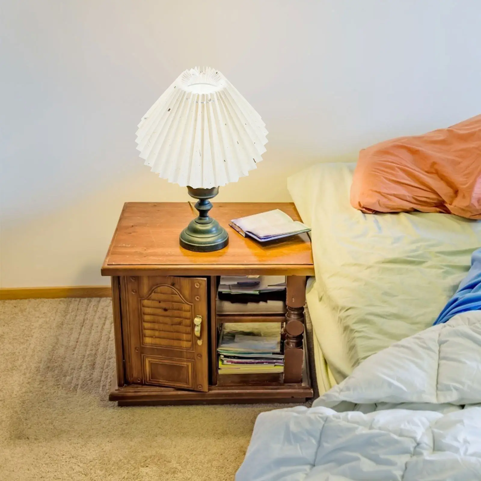 

Small Pleated Lampshade for Table Lamps Modern Drum Fabric Shade with Iron Bracket Easy Installation Dust Protection Bedside