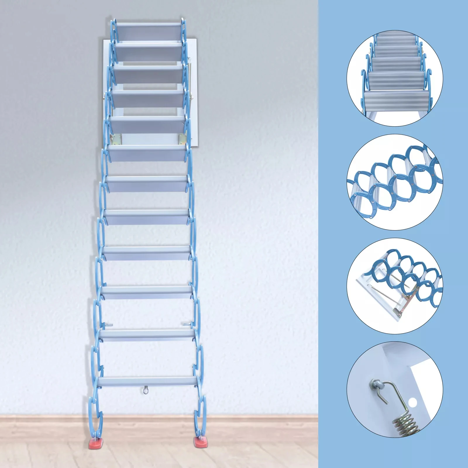 12-Step Wall-Mounted Attic Ladder: Folding Stairs with Pull-Down Design