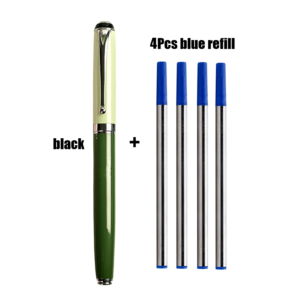 1+4Pcs Classic Metal Signature Pen, Morandi Colored Roller Ball Pens Office Luxury Metal Signature Pen Fine Point (0.5mm)