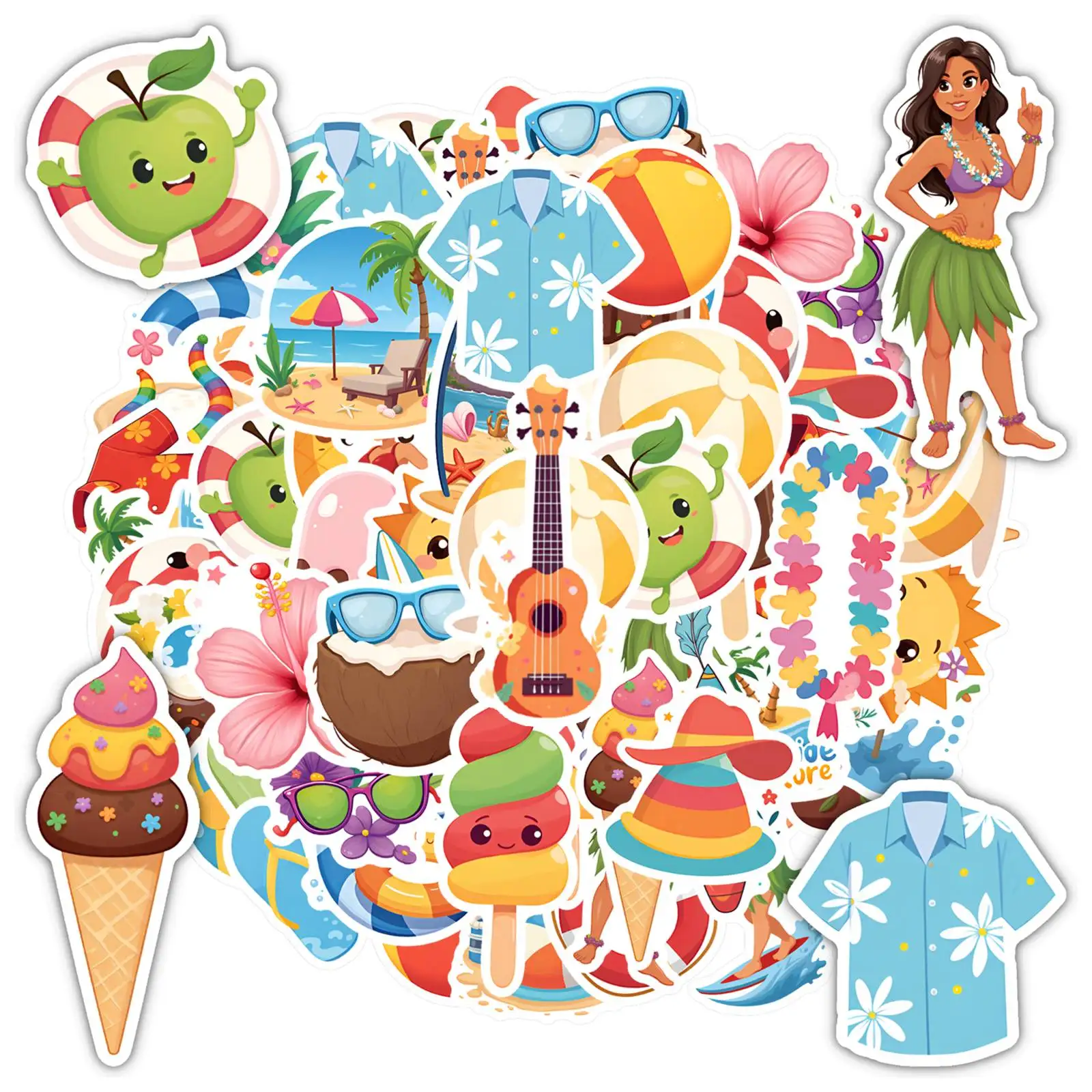 

35 шт.-50 шт. забавные пляжные наклейки, милые наклейки для летних каникул, пляжные наклейки для телефона «сделай сам», гитары, ноутбука, чемодана, чашки