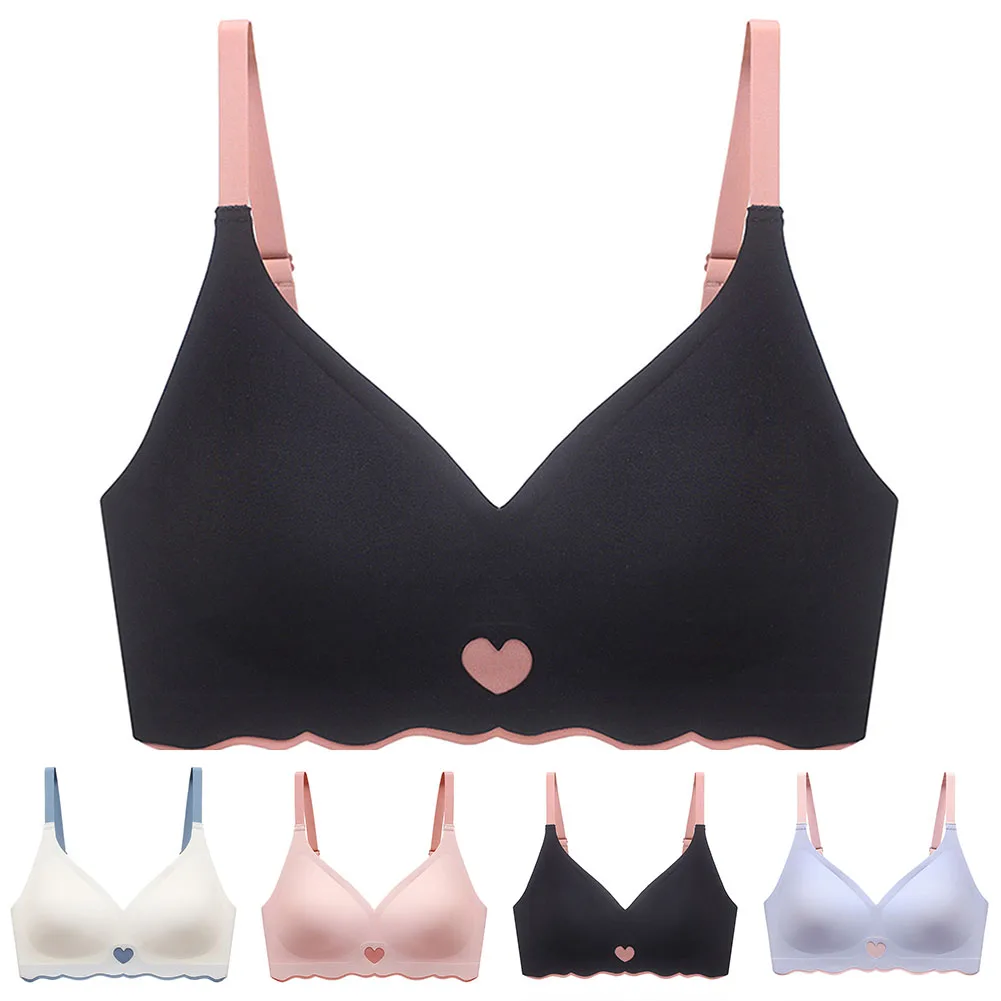 Womens Seamless Without Steel Rings Adjustable Underwear Push Up No Wire Thin Bra Comfortable Heart Patterned Women\'s Bras