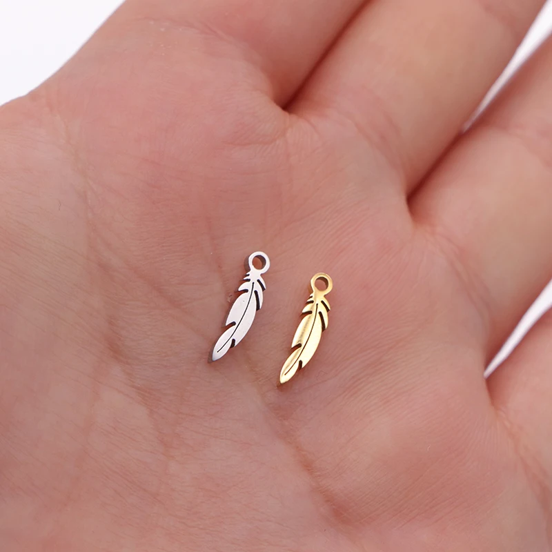 10pcs Small Feather Charm Pendants for DIY Necklace Bracelets