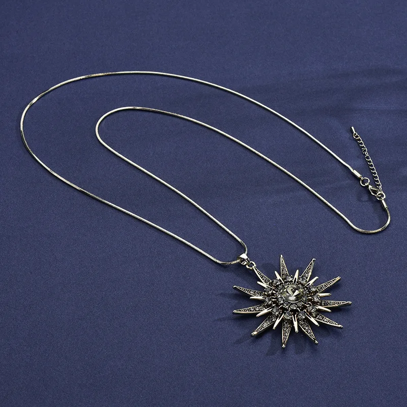 

Personalized sunflower sweater chain, feminine charm, long necklace with crystal pendant