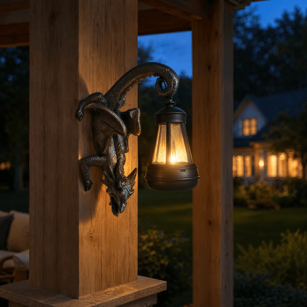 Solar-Powered Dragon Garden Statue Resin Craft Light-Up Ornament Dinosaur Lantern Creative Decoration Whimsical Design