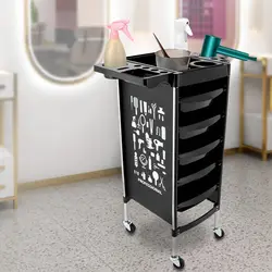 Beauty Salon Trolley Rolling Cart Hair Styling Tray with 5 Drawers SPA Hairdressing Station Barber Service Cart Storage Stand