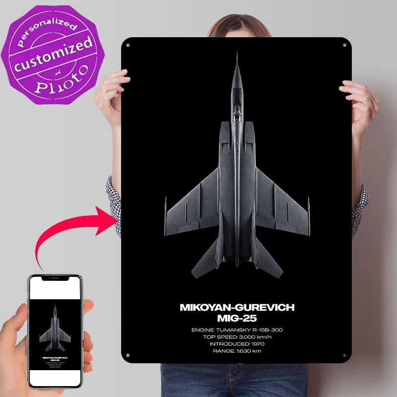 Mikoyan-Gurevich MiG-25 Jet Metal Poster Perfect Gift for Fans Lovers Personalized Wall Art Metal Sign for Bar Accessories Decor