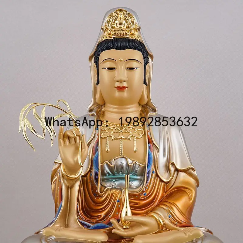 LYY Brass Painted Lotus-Sitting Guanyin Bodhisattva Statue for Living Room  Worship Nanhai Guanyin Bodhisattva Worship Ornament