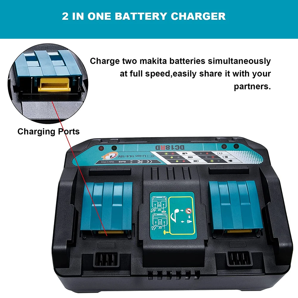 Double charging port Battery Charger For Makita 14.4V 18V BL1830 Bl1430 DC18RC DC18RA US EU UK AU Plug with USB port