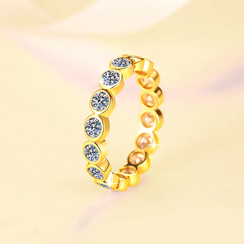 

Luxury Solid Real 18k Gold Women's Honeycomb Round Stone Full Diamond 3mm Moissanite Diamond Ring