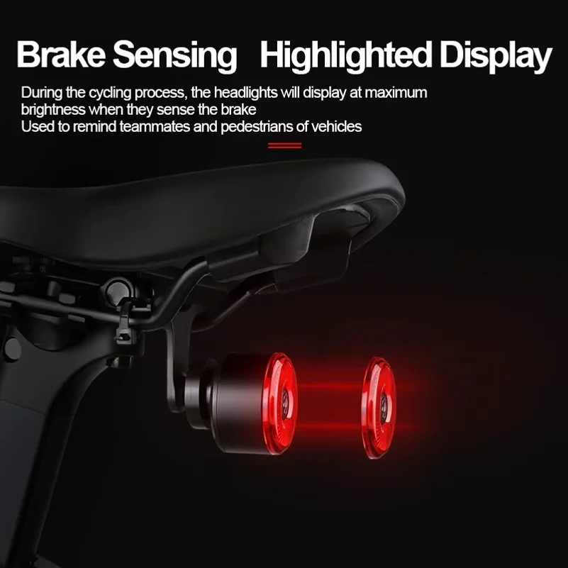 New Bicycle Rear Light Aluminum Alloy Intelligent Induction Brake Tail Light Night Riding Highway Mountain Light Charging