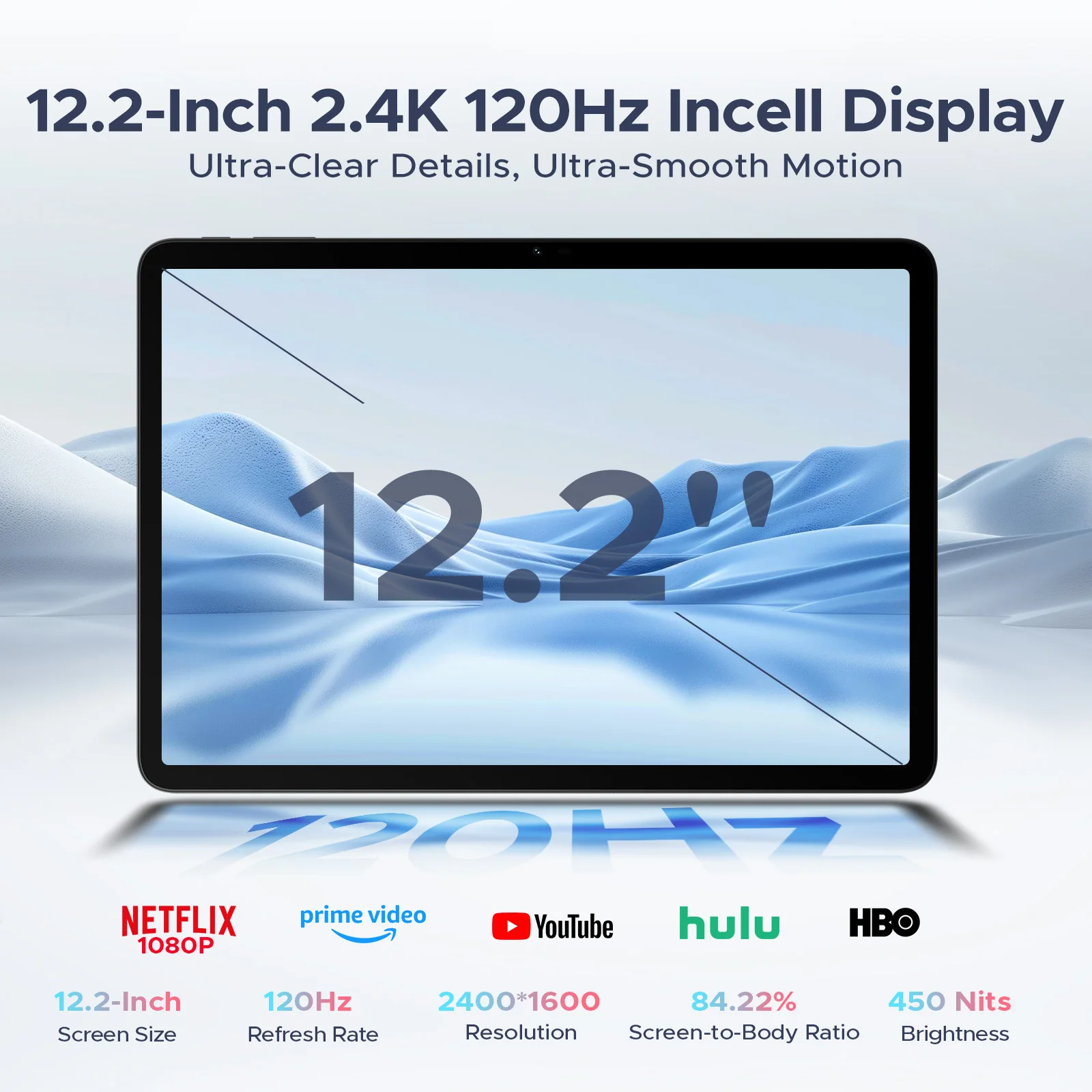 POCKAM P12PLUS 12 Inch Tablet Android 16, 12000mAh/18W, T7300 Octa-core, 2.4K 120Hz, 48GB RAM+256GB ROM/2TB TF, WiFi, 8MP+13MP,