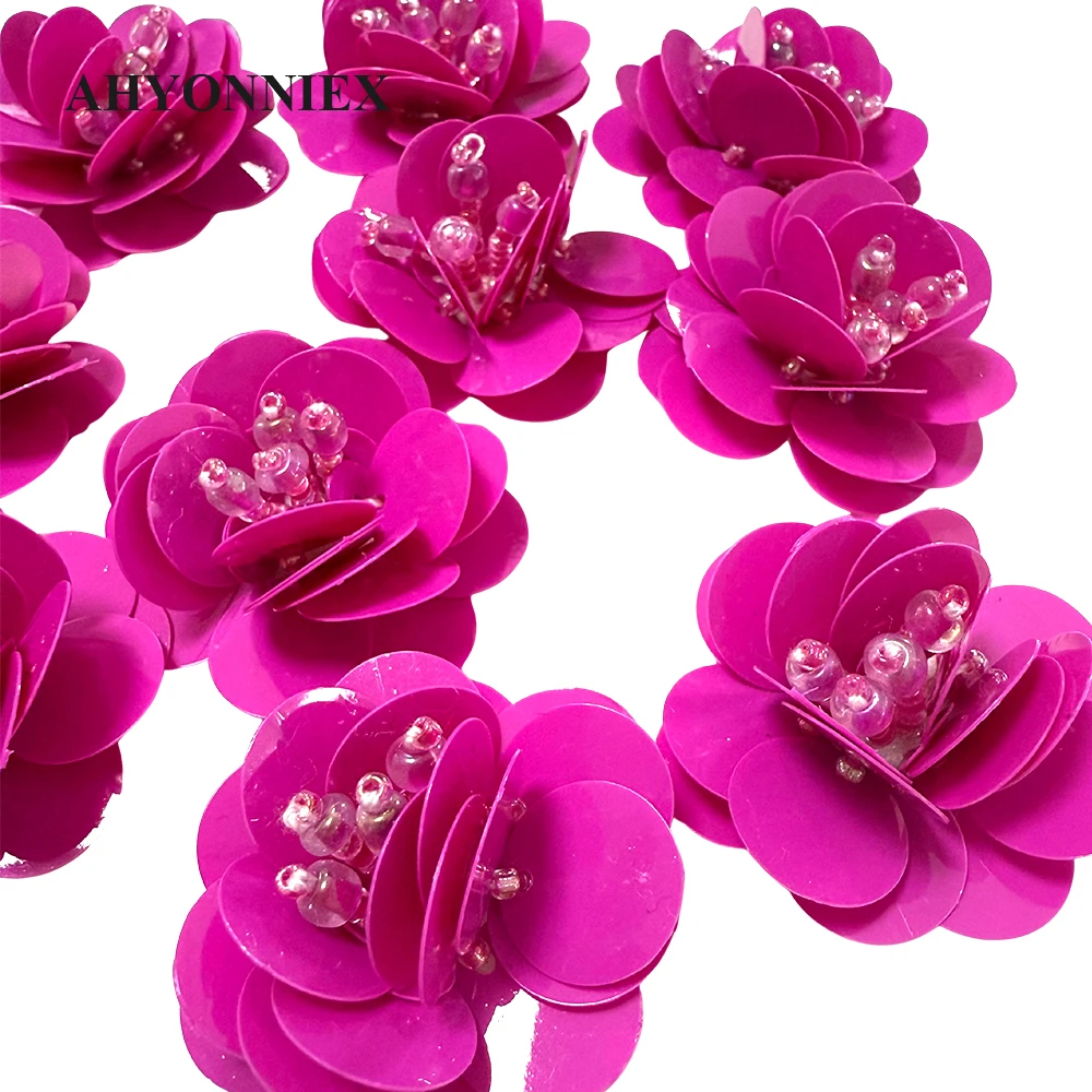 

10PCS/Pack Rose Red Sequins Flower Shape Patch Cute Handmade Sew On Patch for Clothing Jeans Jacket Hat Shoes Decoration