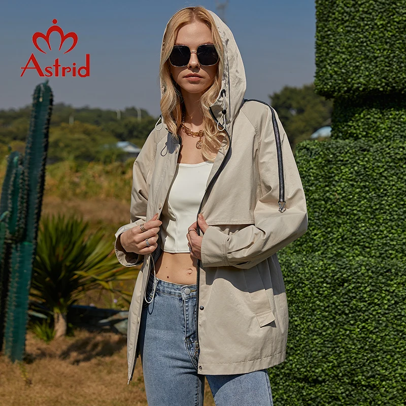 Astrid Women's Trench Coat Women Jacket Hooded Windbreaker Waist Drawstring Casual Overcoat Female Outerwear Spring 2022 ZS20153