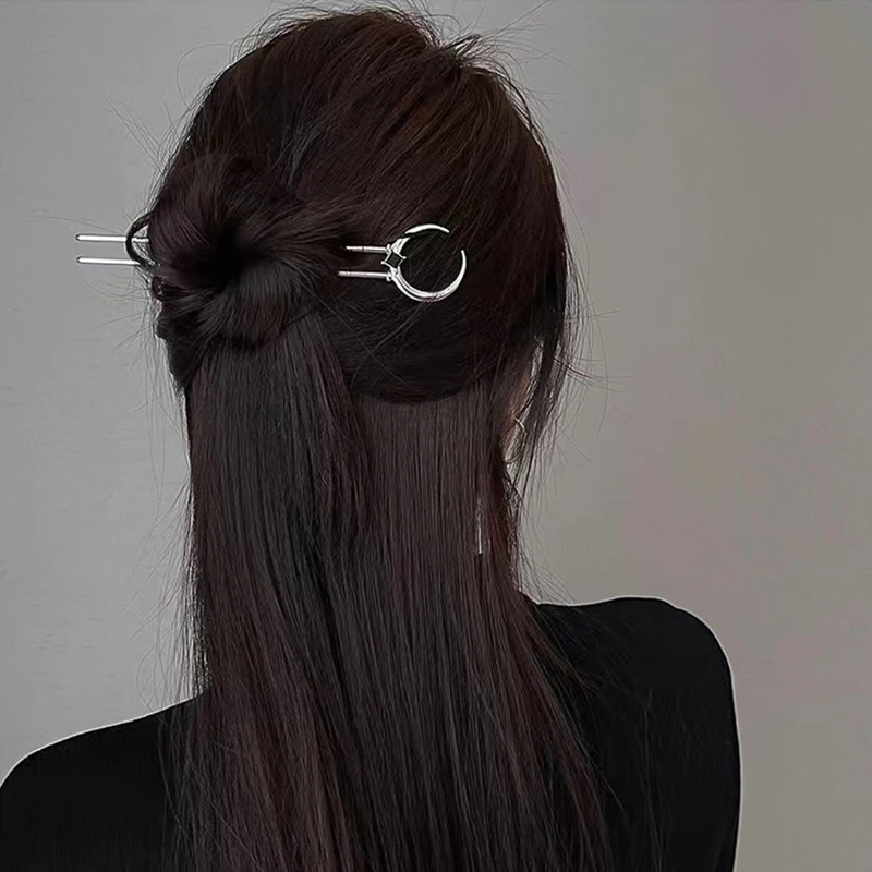 Vintage Crescent Moon Hair Sticks for Women Simple Chinese U-Shape Hairpins Disk Hairsticks Headdress Fashion Hair Accessories